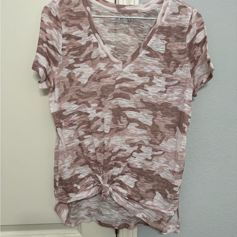 Pink Camo V-Neck Women Top